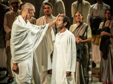 Paul Bazely and Hiran Abeysekera in The Father and the Assassin. Photo: Marc Brenner