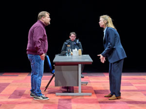 James Corden, Zachary Hart and Anna Maxwell Martin in The Constituent. Photo: Manuel Harlan