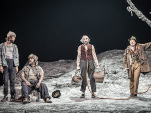 Ben Whishaw, Lucian Msamati, Tom Edden and Jonathan Slinger in Waiting for Godot. Photo: Marc Brenner