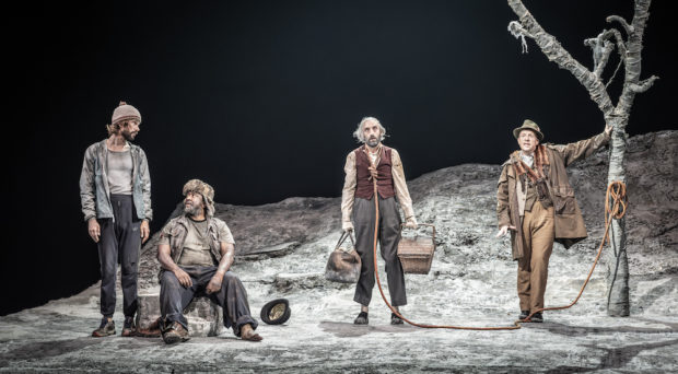 Ben Whishaw, Lucian Msamati, Tom Edden and Jonathan Slinger in Waiting for Godot. Photo: Marc Brenner