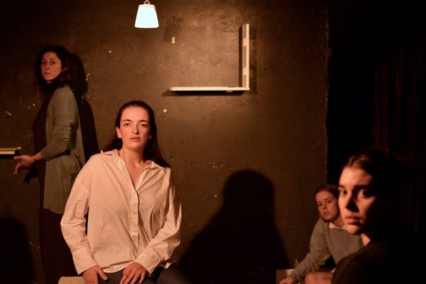 Effrosyni Kokkori, Ella McCormack, Agnes Halladay and Jemima Langdon in I Was in the House and I Was Waiting for the Rain to Come. Photo: Adam Dumbleton