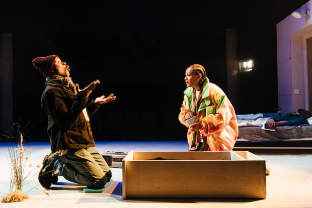 Wil Johnson, Coral Wylie and Omari Douglas in Lavender, Hyacinth, Violet, Yew. Photo: Helen Murray