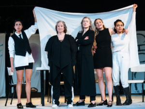 Anjli Mohindra, Deborah Findlay, Gina McKee, Romola Garai and Harmony Rose-Bremner in The Years. Photo: Helen Murray